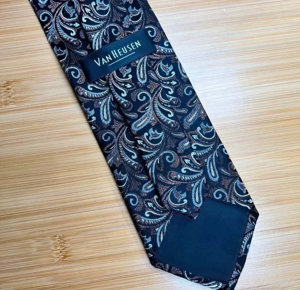 Van Heusen Paisley Necktie Black Blue Brown Formal Silk